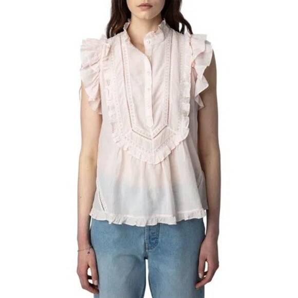 Zadig & Voltaire Tama Tomboy Blouse Top size M NWT Flutter Sleeve Cotton Gauze - Picture 1 of 7